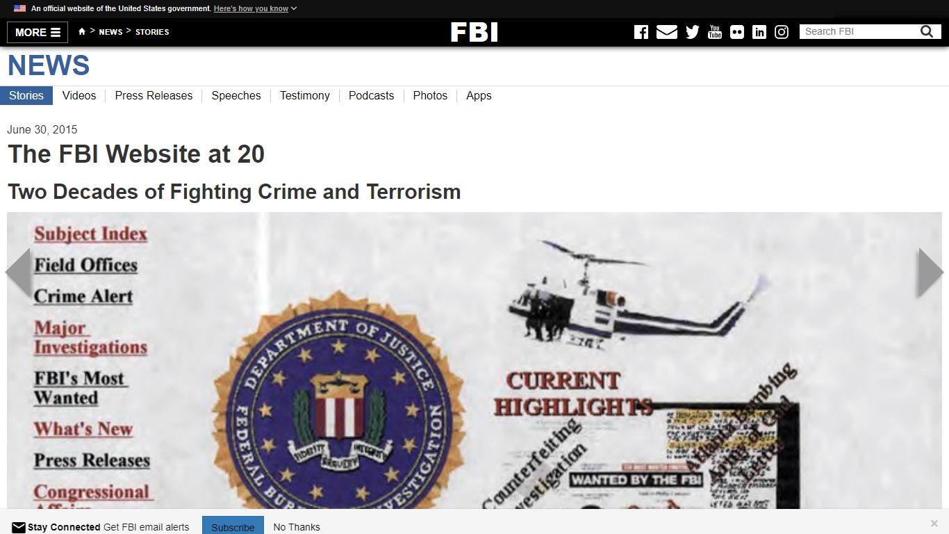 The FBI Website at 20 — FBI - Federal Bureau of Investigation