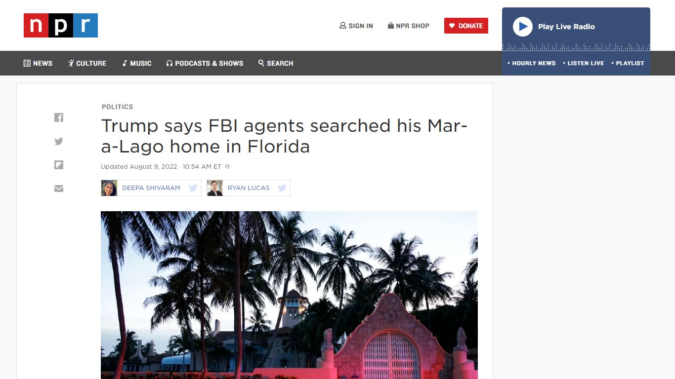 Trump says FBI agents searched his Mar-a-Lago home in Florida